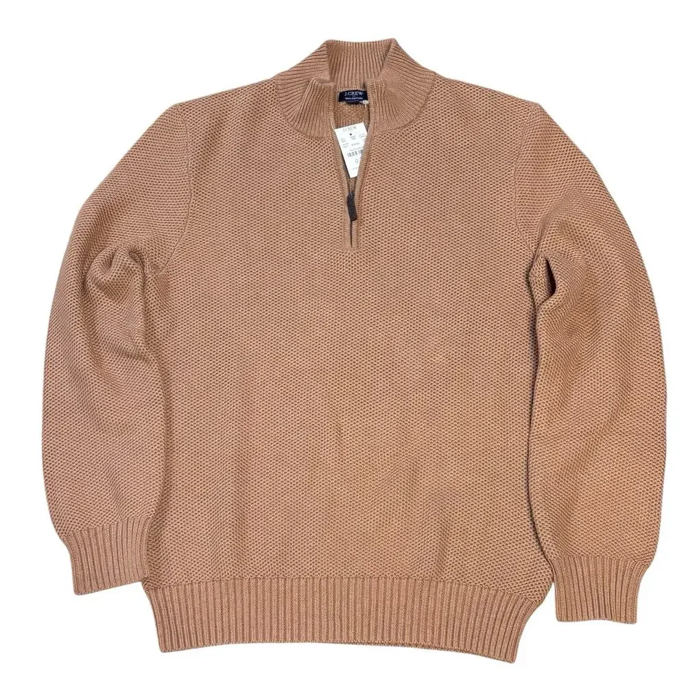 J. Crew 1/4 Zip Cotton Honeycomb Textured Camel Tan Sweater Men's Medium NWT